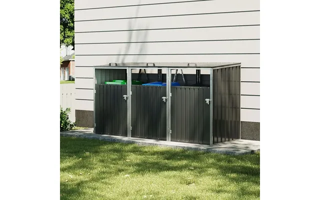 Metal Outdoor Bin Shed For 1 2 3 4 Trash Bins - Charcoal Black Triplebin