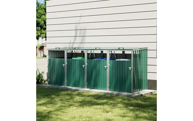 Metal Outdoor Bin Shed For 1 2 3 4 Trash Bins - Green Quadbin