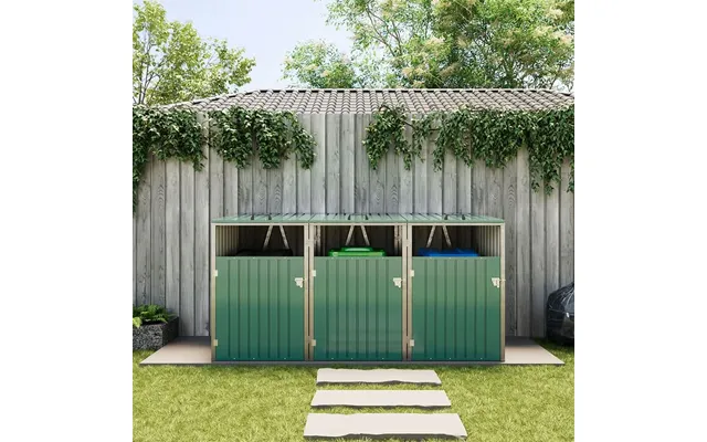 Metal Outdoor Bin Shed For 1 2 3 4 Trash Bins - Green Triplebin