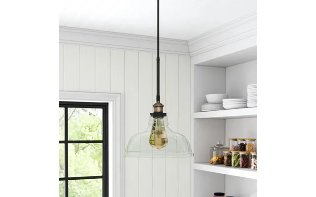 Modern Style Transparent Black Glass Single Light Pendant Light - 28cm Dia X 15cm H