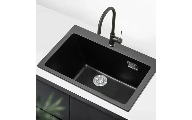 Quartz Undermount Kitchen Sink Single Bowl In Black - 73.5m W X 49cm D X 20cm H