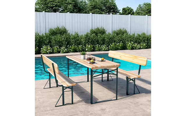 Set Of 2 Folding Garden Benches With Backrest Cedar Wood Outdoor Bar Chairs