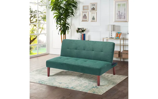Small Modern 2-seater Padded Convertible Sofa Bed With Wooden Legs - Green