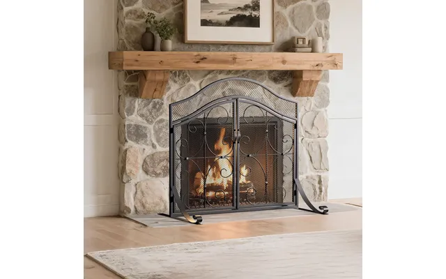 Smallbee Iron Fireplace Screen Black Powder-coated 90x32x78.8cm