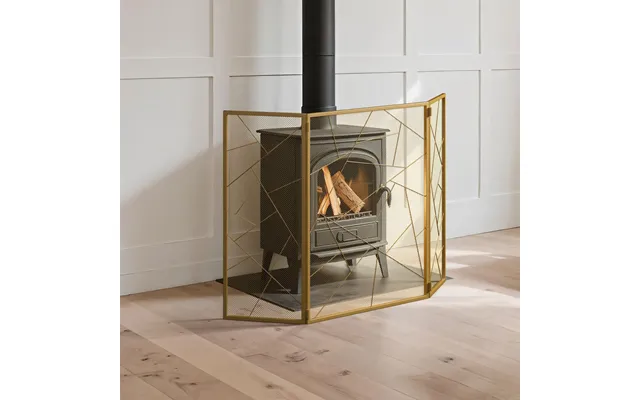 Smallbee Triple-fold Iron Fireplace Screen Gold Frame 132x1x80cm