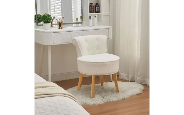 Teddy Fabric Vanity Stool With Button-tufted High Backrest