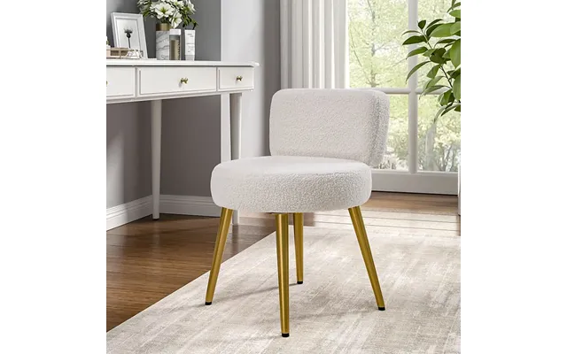 Teddy Fabric Vanity Stool With Champagne Gold Metal Legs