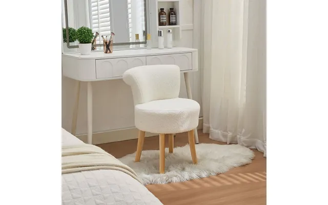 Teddy Fabric Vanity Stool With High Backrest And Rubber Wood Legs