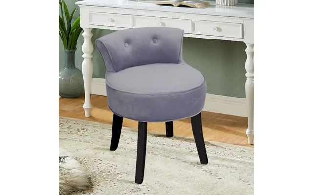 Velvet Upholstered Vanity Stool With Button-tufted Backrest - Light Gray