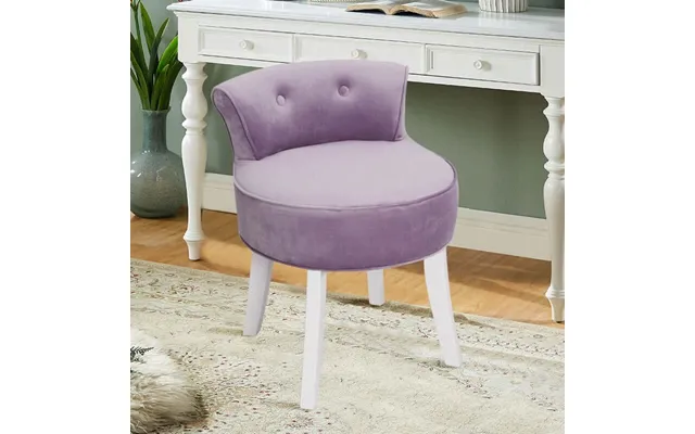 Velvet Upholstered Vanity Stool With Button-tufted Backrest - Purple