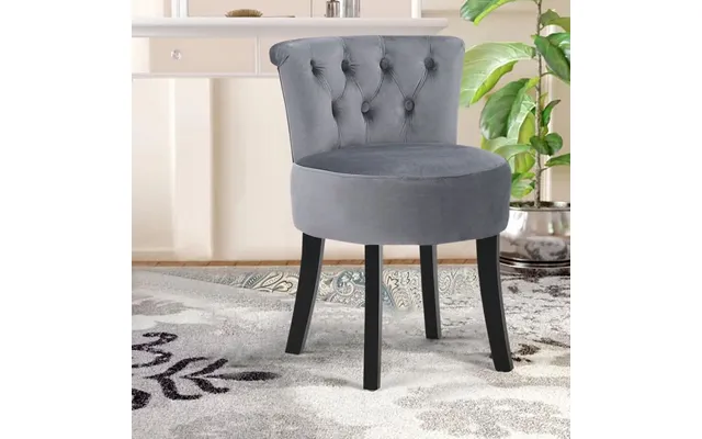 Velvet Vanity Stool With 7-button Tufted Backrest & Black Rubber Wood Legs