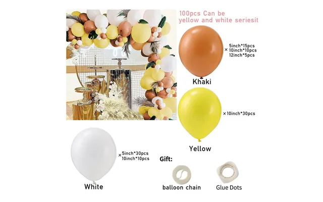 Wedding & Birthday Balloon Garland Kit Multi-colour Macaron, Metallic & Polka Dot Series - Cocoa Yellow White Series 100
