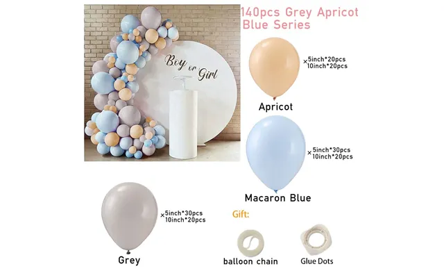 Wedding & Birthday Balloon Garland Kit Multi-colour Macaron, Metallic & Polka Dot Series - Grey Apricot Blue Series 140 
