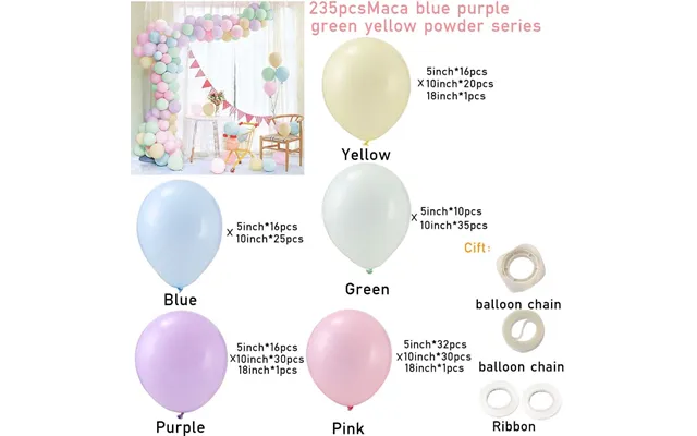Wedding & Birthday Balloon Garland Kit Multi-colour Macaron, Metallic & Polka Dot Series - Macaron Blue Purple Green Yel