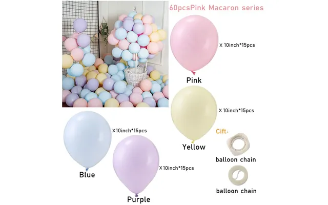 Wedding & Birthday Balloon Garland Kit Multi-colour Macaron, Metallic & Polka Dot Series - Macaron Colour Series 60 Pcs