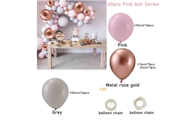 Wedding & Birthday Balloon Garland Kit Multi-colour Macaron, Metallic & Polka Dot Series - Pink Grey Rose Series 60 Pcs