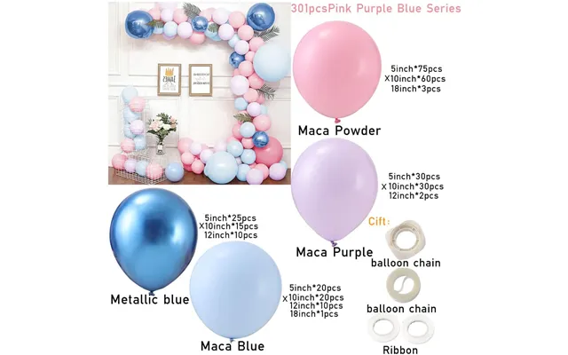 Wedding & Birthday Balloon Garland Kit Multi-colour Macaron, Metallic & Polka Dot Series - Pink Purple Blue Large Set 30