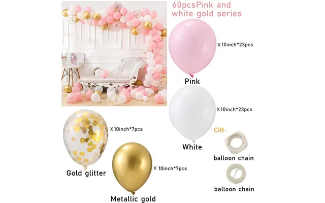 Wedding & Birthday Balloon Garland Kit Multi-colour Macaron, Metallic & Polka Dot Series - Pink White Gold Bright Series