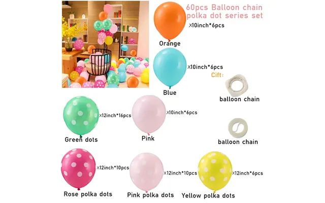 Wedding & Birthday Balloon Garland Kit Multi-colour Macaron, Metallic & Polka Dot Series - Polka Dot Series 60 Pcs