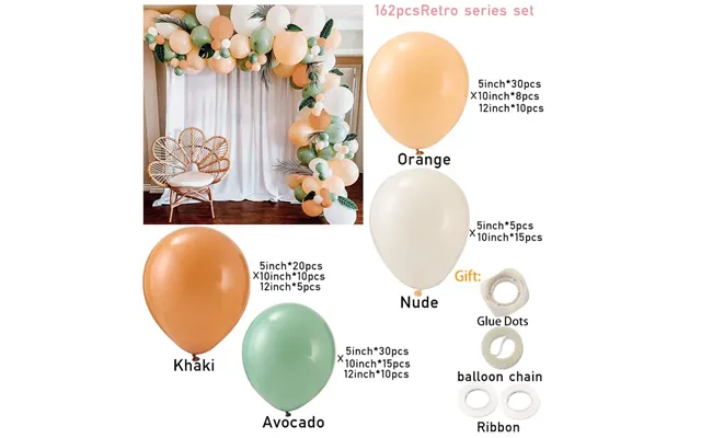 Wedding & Birthday Balloon Garland Kit Multi-colour Macaron, Metallic & Polka Dot Series - Retro Colour Series 162 Pcs
