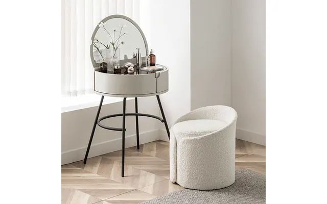 White Teddy Fabric Dressing Stool With Low Back - 2 Unit