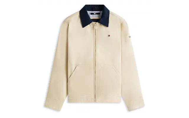 Tommy Hilfiger Kids Contrast Collar Cotton Jacket In Beige - 14y