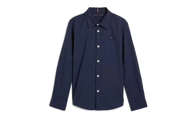 Tommy Jeans Kids Solid Stretch Poplin Shirt In Navy - 4y