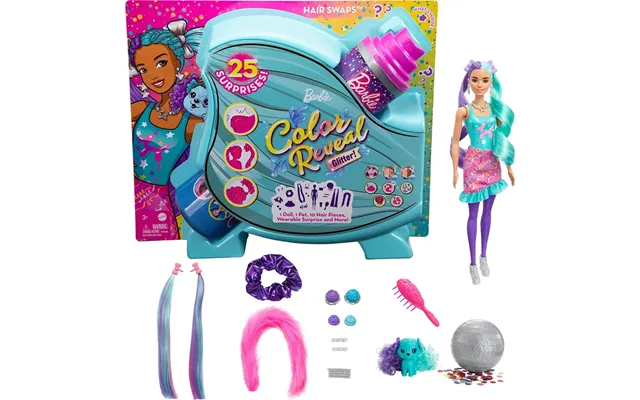 Barbie Colour Reveal Glitter Hair Swaps Doll 25 Hairstyling & Surprises - Pink