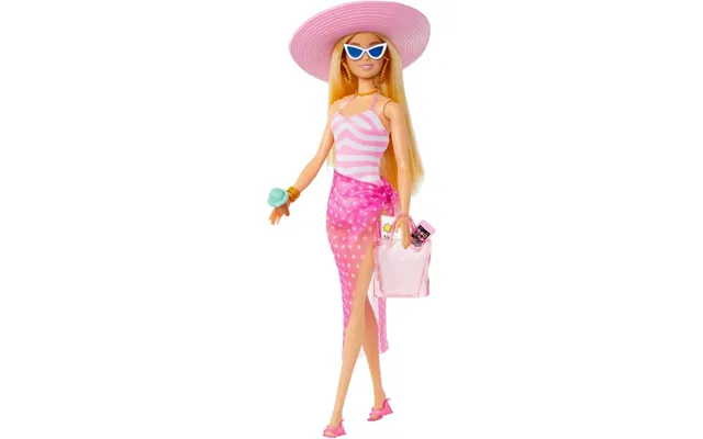 Barbie Malibu Beach Doll With Long Blonde Hair Pink And White Swimsuit