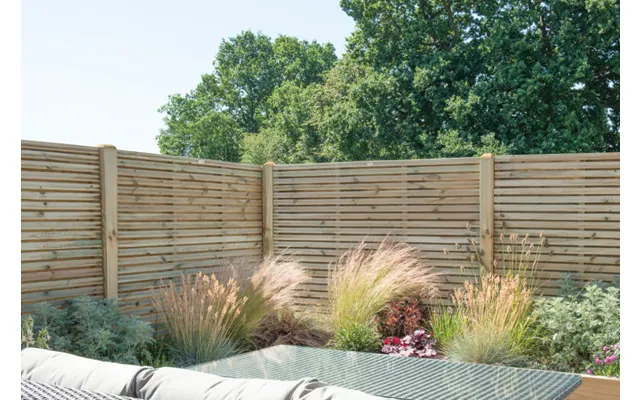 1.8m X 1.5m Pressure Treated Contemporary Double Slatted Fence Panel - Pack Of 3 Fsc Certified