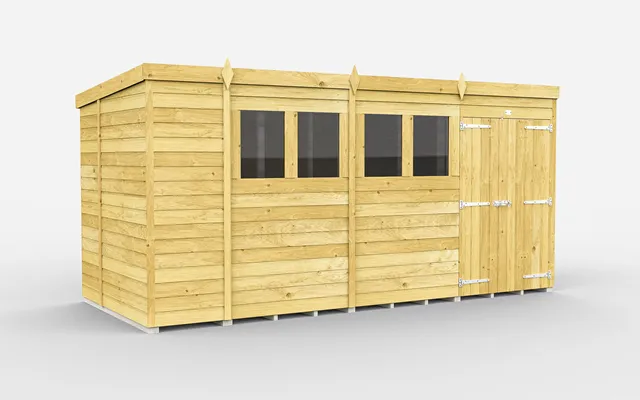 Diy Sheds Pent Shed Double Door With Windows 15 X 6