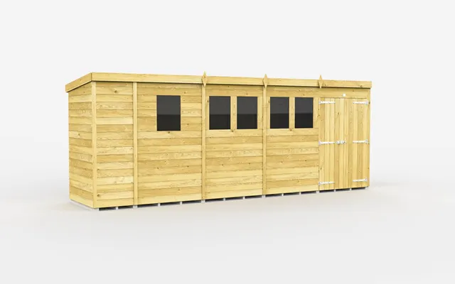 Diy Sheds Pent Shed Double Door With Windows 17 X 4