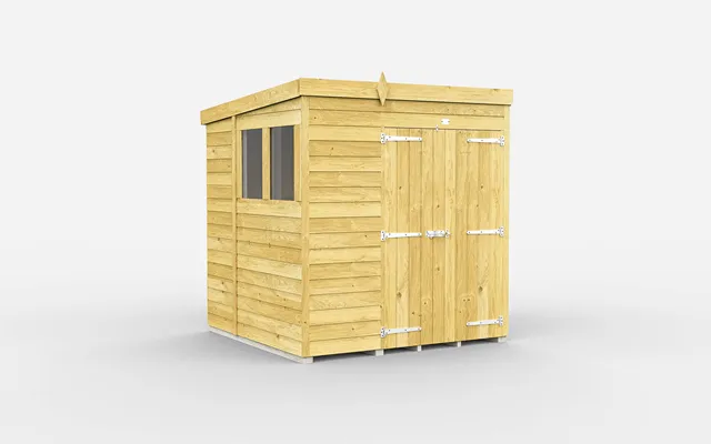 Diy Sheds Pent Shed Double Door With Windows 6 X 7