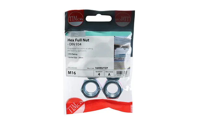 Timco 16hnutzp Hex Nut Din 934 - Bzp M16 4 Pcs Timpac Timpac