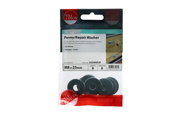 Timco 825whpzp Penny Washer Din 9054 - Bzp M8 X 25 8 Pcs Timpac Timpac