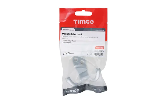 Timco Double Robe Hook Sat. Chrome 47 X 24mm 1 Ea