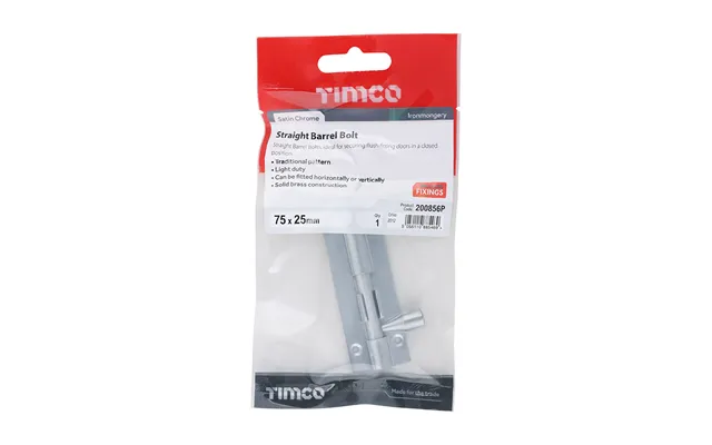 Timco Str. Barrel Bolt Sat. Chrome 75 X 25mm 1 Ea