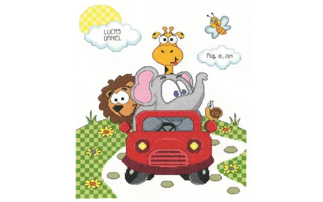 Janlynn Animal Fun Ride Birth Sampler Counted Cross Stitch Kit