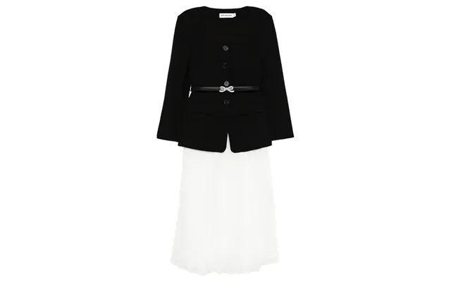 Self-portrait Long Sleeve Contrast Chiffon Midi Dress Black - 6 Uk