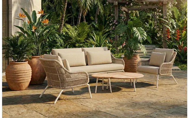 Cora 5-seater Woven Rope & Aluminium Garden Sofa Set With Round Coffee Tables