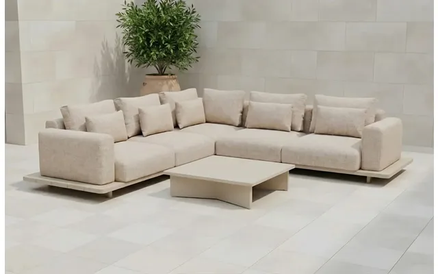 Wren 5 Seater Aluminium Corner Sofa Set With Concrete Table