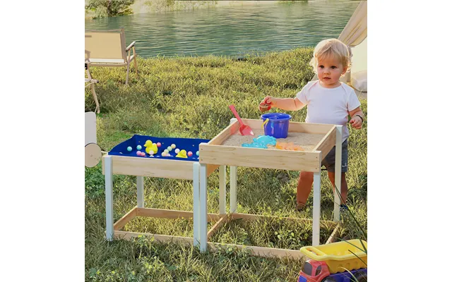 2 Pcs Wooden Outdoor Sand And Water Play Tables With Bottom Liner For Kids Aged 3-8 Years Old - Natural Wood Finish