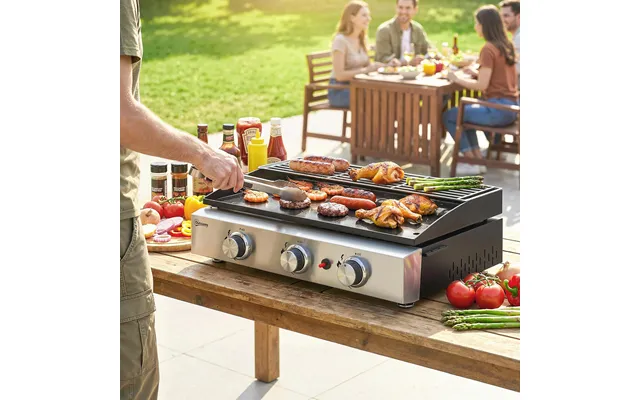 3 Burner Grill Griddle - Portable Gas Plancha With Warming Rack