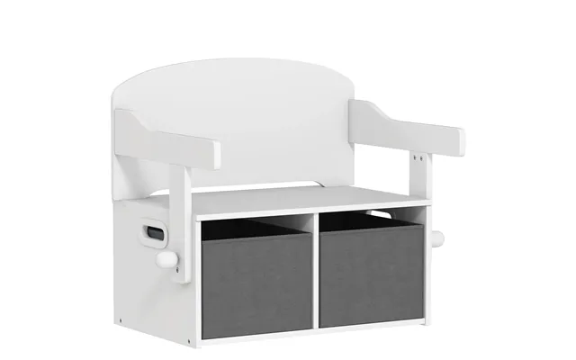 3 In 1 Kids Storage Bench, Convertible Children Table And Chair Set With 2 Fabric Bins, Toy Storage Box - White