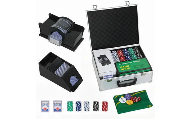 300-piece Poker Chips Set With Card Shuffler, Card Shoe, Case, Casino Texas Holdem Poker Set With Mat, Silver Tone - Sil