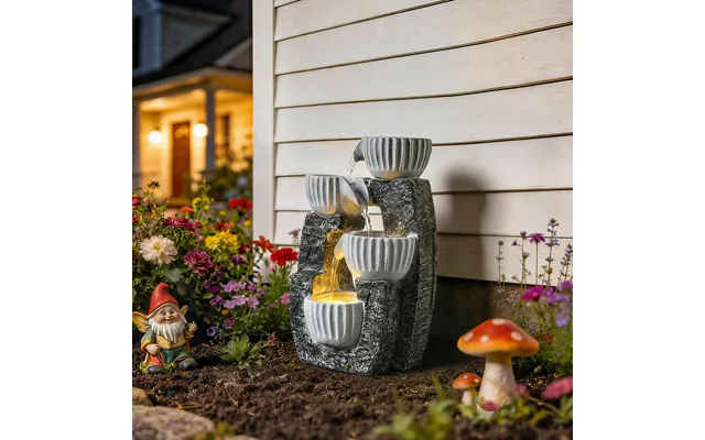 4-tier Bowl Water Feature - Indoor Outdoor Garden Water Fountain With Pump And Led Lights