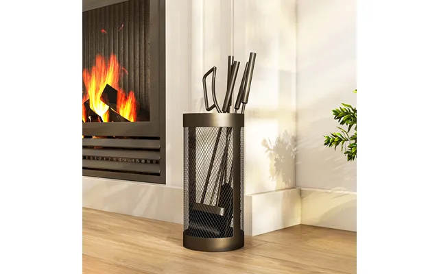 5-piece Fireplace Tools Set With Mesh Basket - Indoor Outdoor Fireside Accessories For Fireplaces