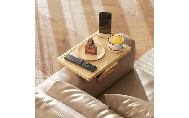 Anti-slip Sofa Armrest Tray - Bamboo Sofa Arm Tray With 360 Phone Holder And Removable Cup Holder