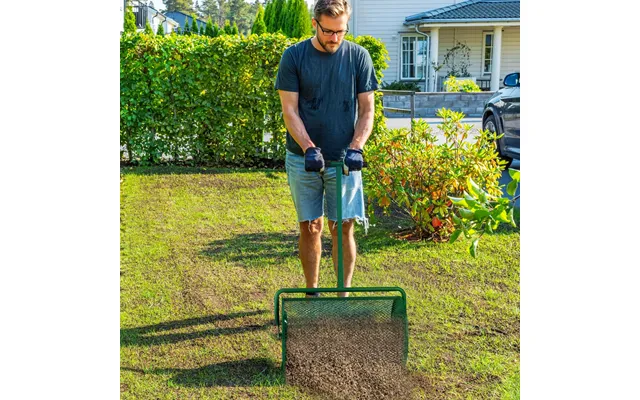 Compost Spreader - 24 Peat Moss Spreader With Height Adjustable T Shaped Handle And Metal Mesh Basket