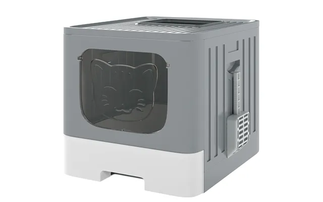 Foldable Cat Litter Box With Lid, Slide-out Drawer, Scoop, Easy Clean, Odour Control, Anti-splashing - Grey